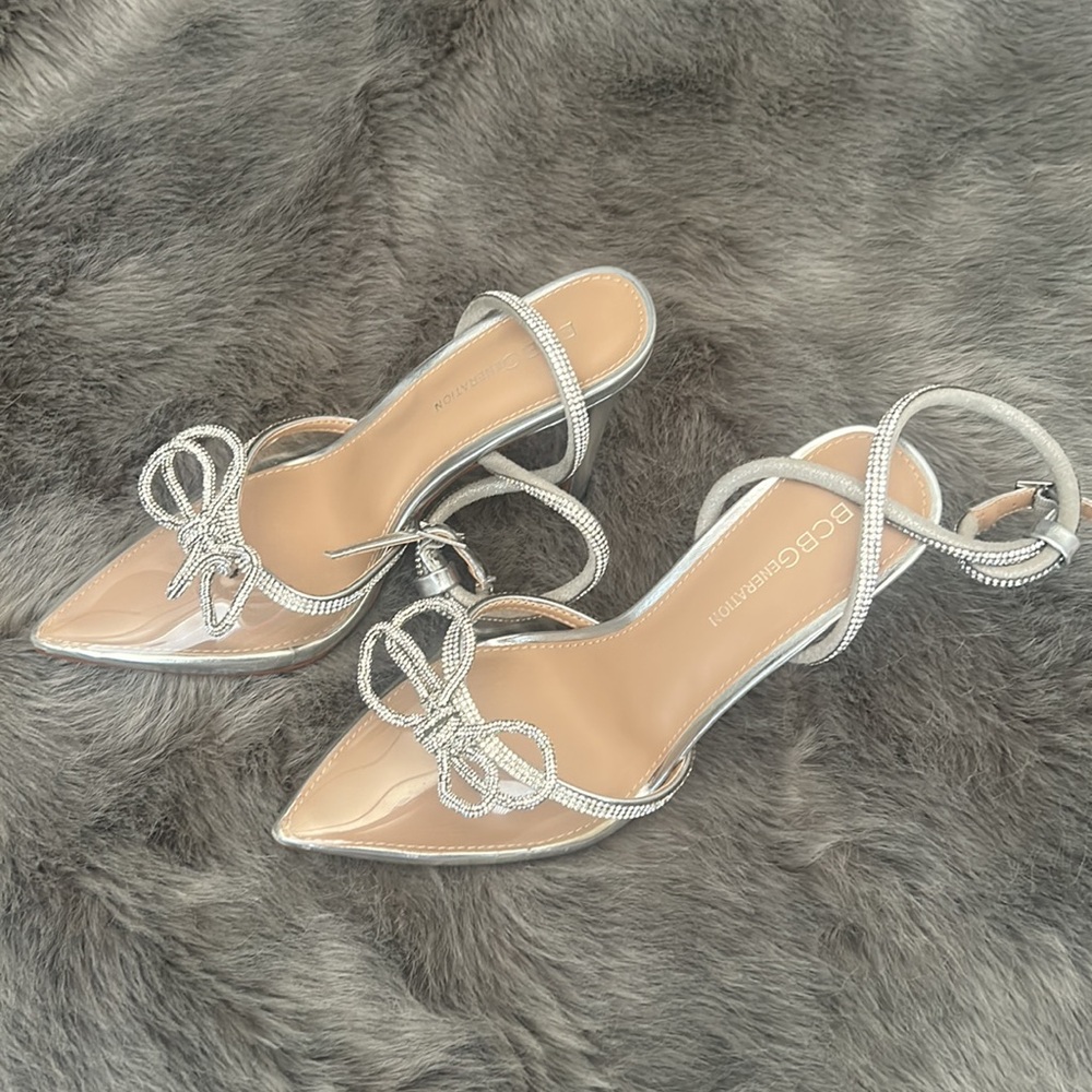 Bcbgeneration Silver Clear Closed Toe Bow Heels - image 4